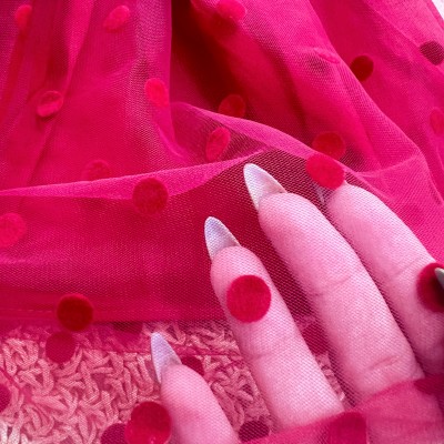 Conj. Blusa Manga Longa Big Laço e Short Saia em Tule com Bolinhas - Vermelho